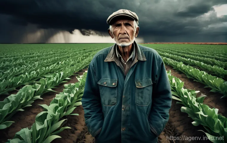 농업환경기술자와 토양 관리 기술 - **Image Prompt 1: Climate Change Impact on Agriculture**
    Subject: A wide, cinematic shot of a di...